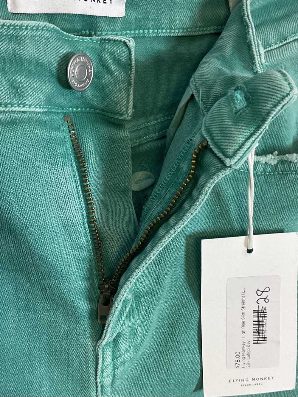 Flying Monkey High Rise Slim Straight Jeans Latino Bay Teal Green NWT 28 - Picture 4 of 10